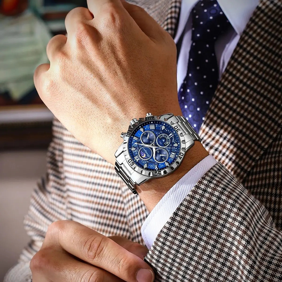 POEDAGAR 973 Luminous Chronograph Stainless Steel Men's Watches