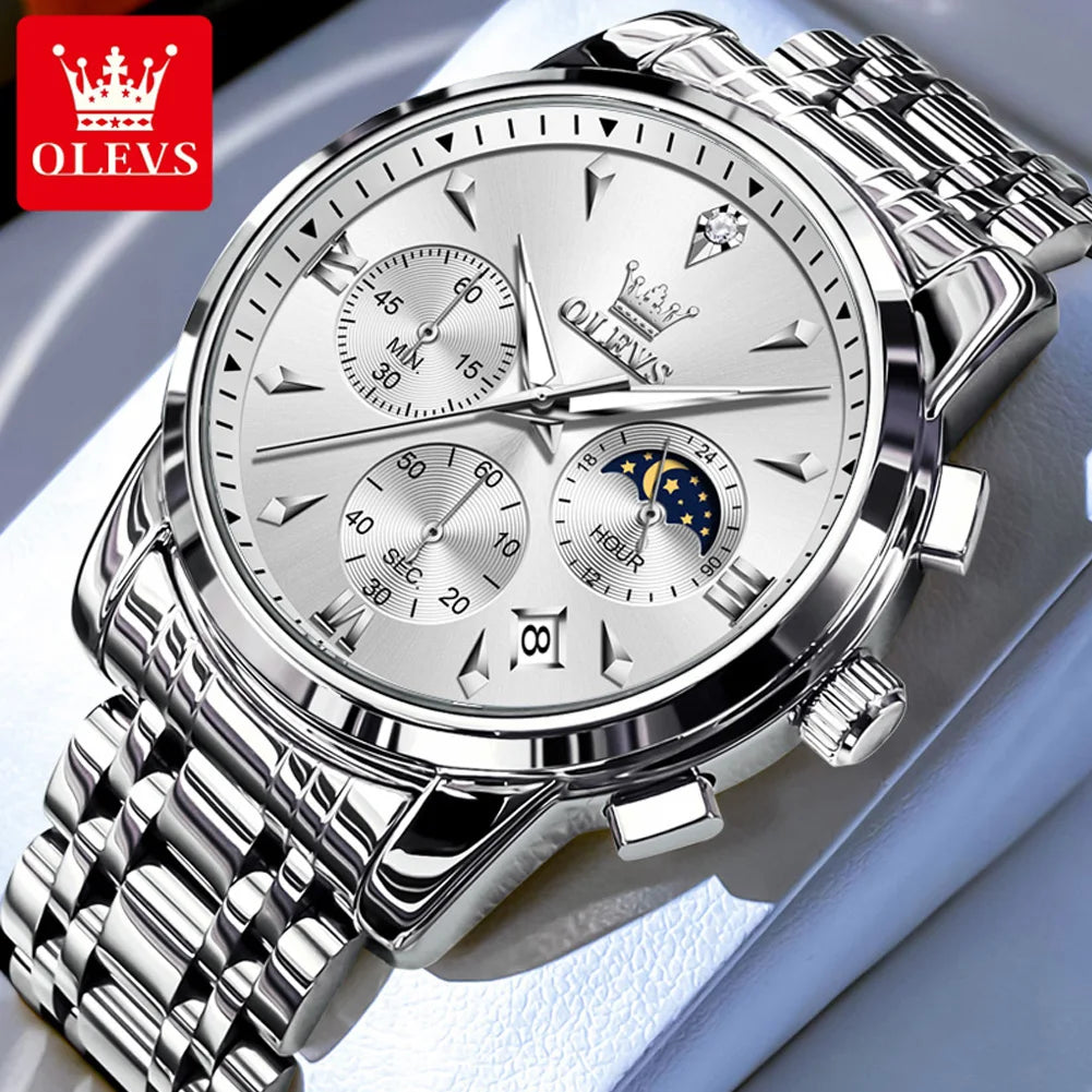 OLEVS 3639 Chronograph Men's Watch, Waterproof Luminous Moon Phase Watch