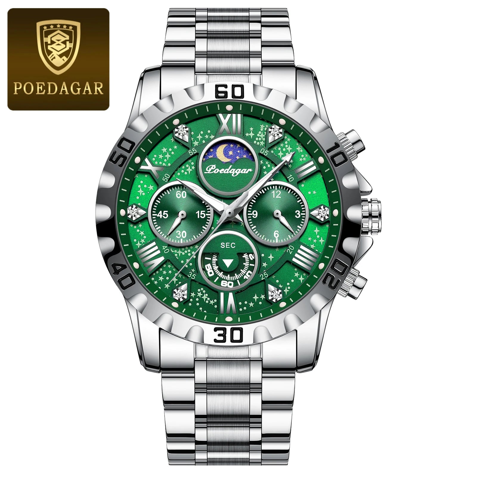 POEDAGAR 973 Luminous Chronograph Stainless Steel Men's Watches