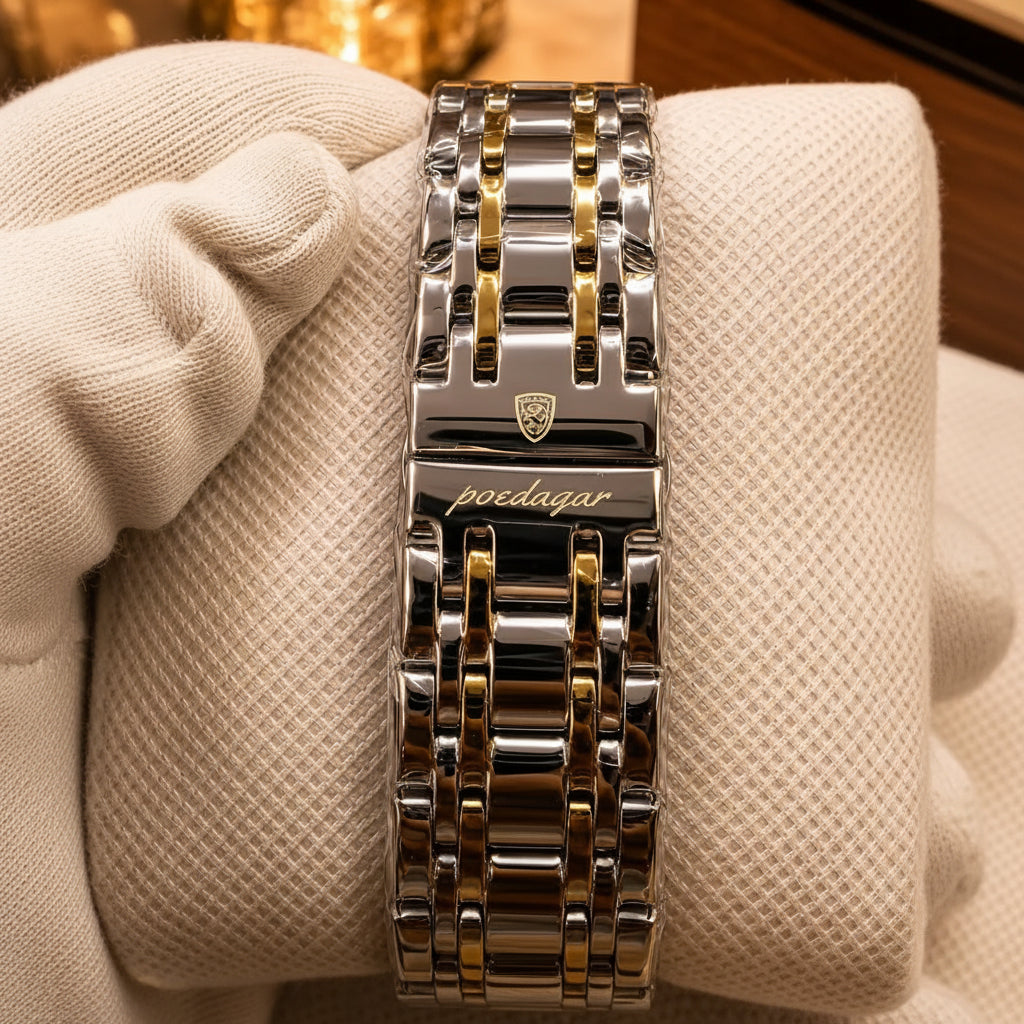 POEDAGAR 938 Diamond Mirror Chronograph, Original Quartz Men's Watch