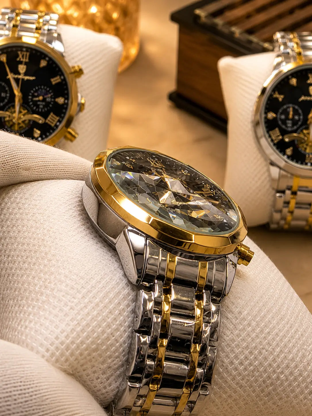 POEDAGAR 938 Diamond Mirror Chronograph, Original Quartz Men's Watch