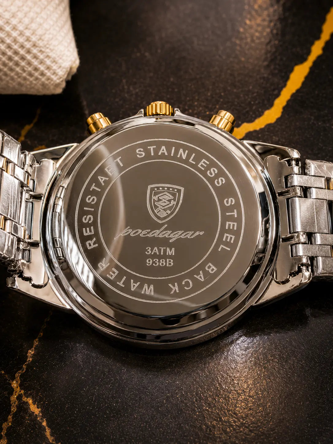 POEDAGAR 938 Diamond Mirror Chronograph, Original Quartz Men's Watch