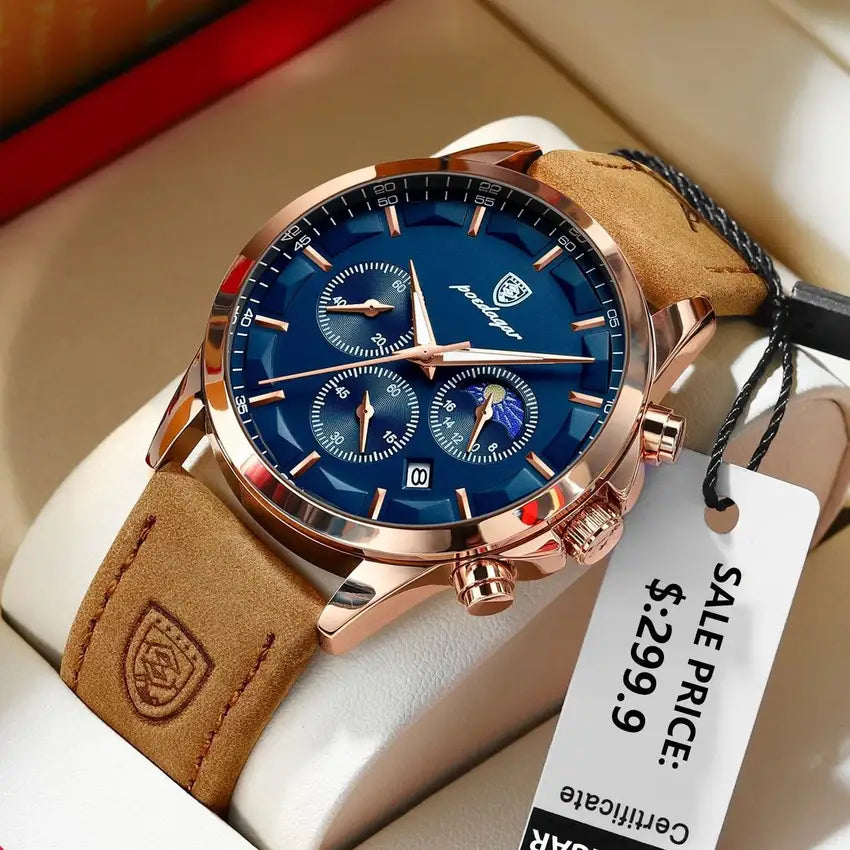 POEDAGAR MEN QUARTZ WATCH LUXURY SPORTS WATERPROOF CHRONOGRAPH LUMINOUS DATE MAN WRISTWATCH BUSINESS LEATHER MENS WATCHES CLOCK main wristwatch photograph