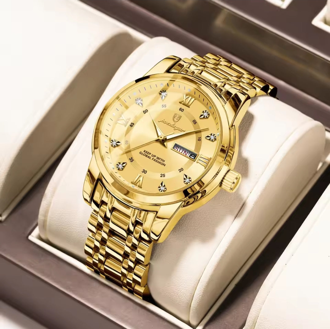 POEDAGAR 936 Men's Stainless Steel Original Quartz Date & Week Watch