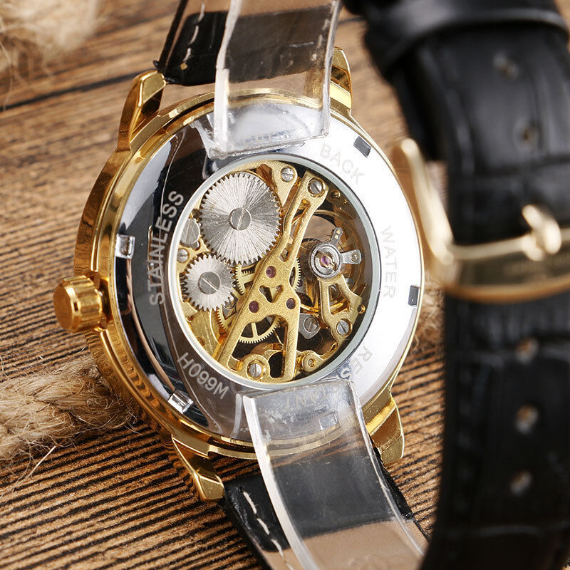 Forsining Skeleton Hollow Mechanical Watch for Men Leather Strap