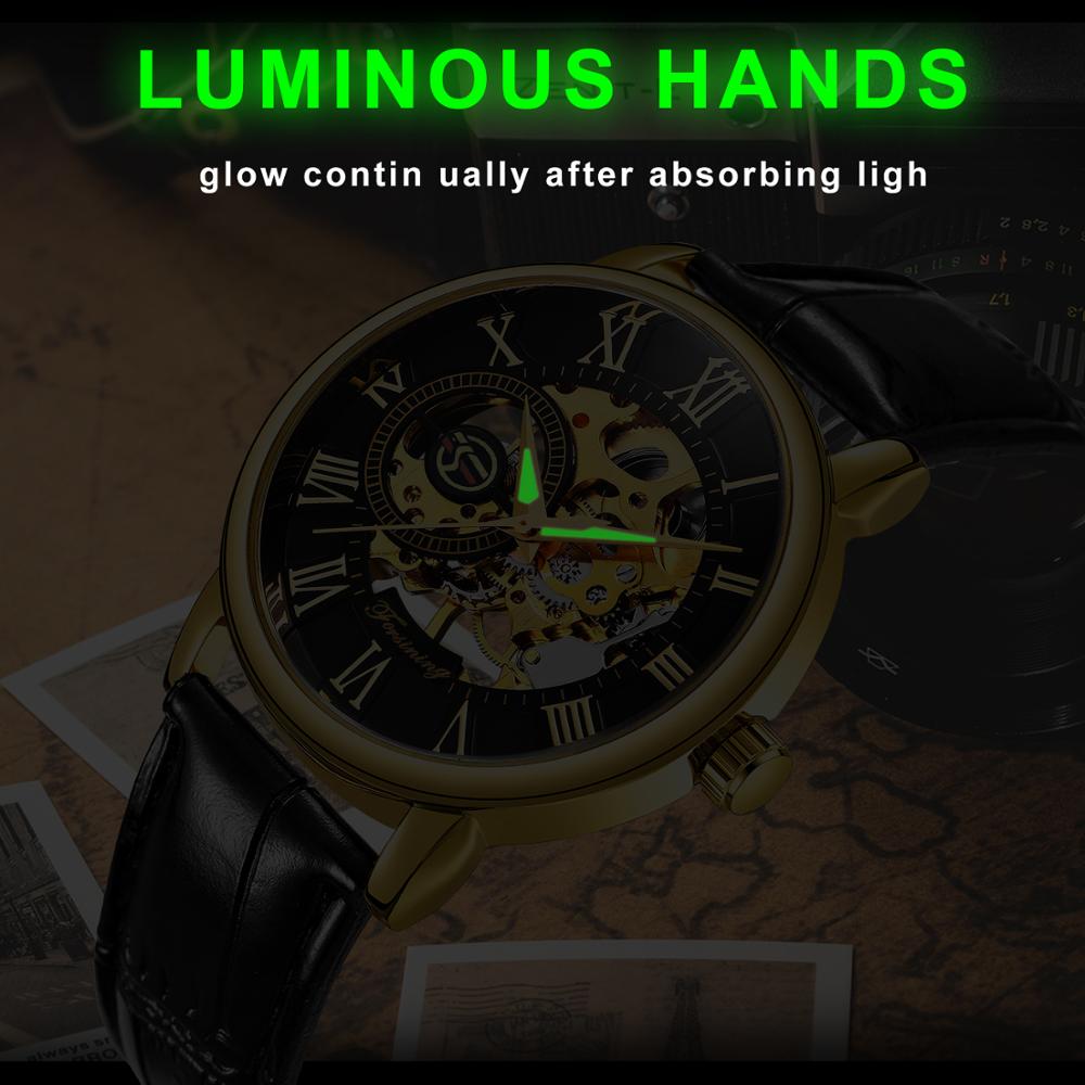 Forsining Skeleton Hollow Mechanical Watch for Men Leather Strap