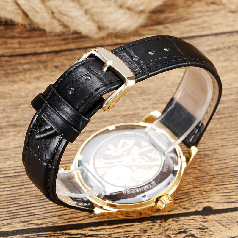 Forsining Skeleton Hollow Mechanical Watch for Men Leather Strap