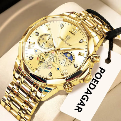 POEDAGAR 938 Diamond Mirror Chronograph, Original Quartz Men's Watch