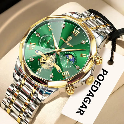POEDAGAR 938 Diamond Mirror Chronograph, Original Quartz Men's Watch