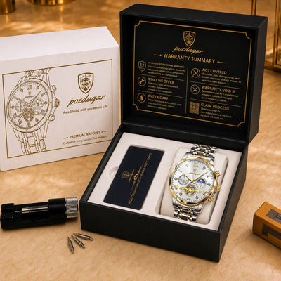 POEDAGAR 938 Diamond Mirror Chronograph, Original Quartz Men's Watch