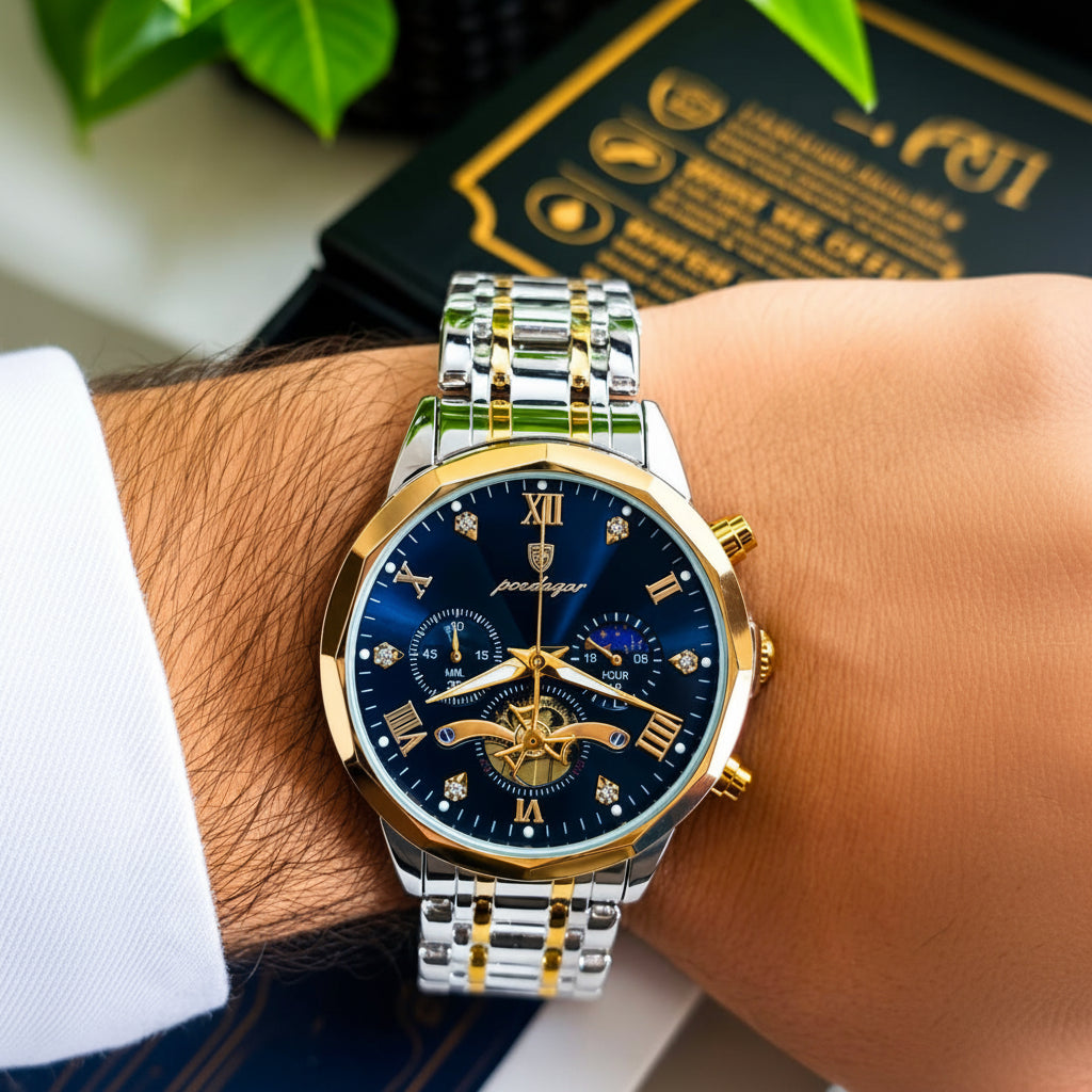 POEDAGAR 938 Diamond Mirror Chronograph, Original Quartz Men's Watch