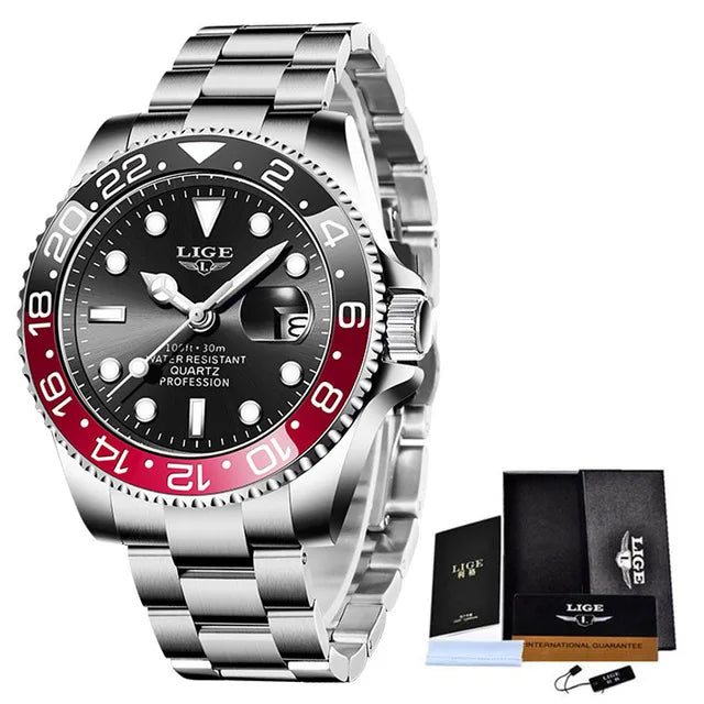 LIGE 10045 Luxury Fashion Diver Watch Men With Rotating Bezel