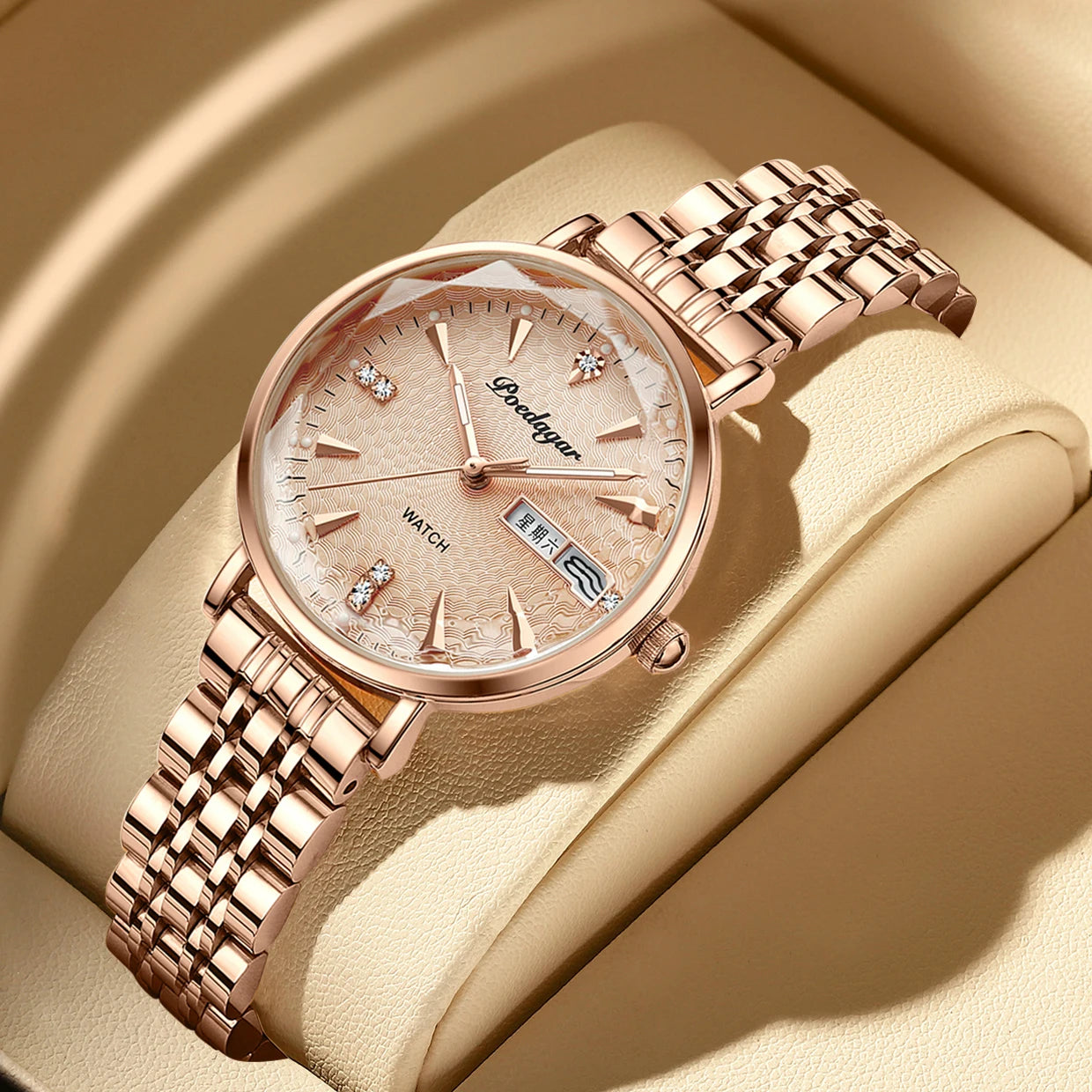 POEDAGAR 3012 New Fashion Luxury Stainless Steel Rose Gold Ladies Watches