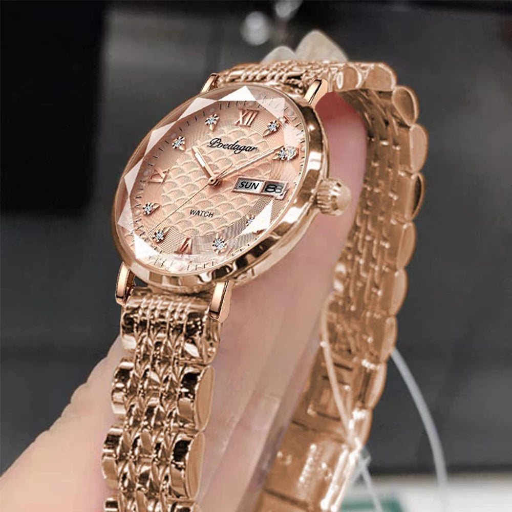 POEDAGAR 3012 New Fashion Luxury Stainless Steel Rose Gold Ladies Watches