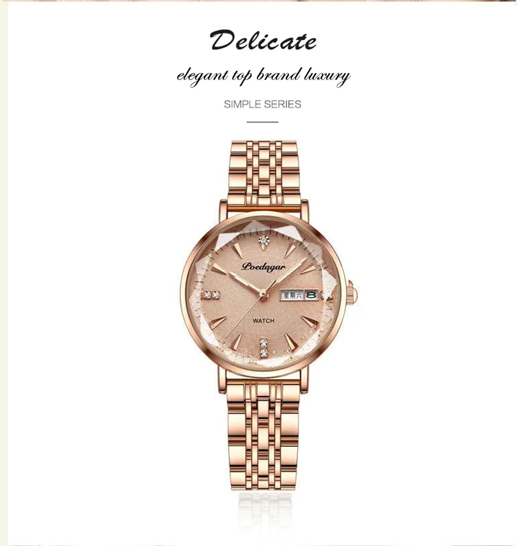 POEDAGAR 3012 New Fashion Luxury Stainless Steel Rose Gold Ladies Watches