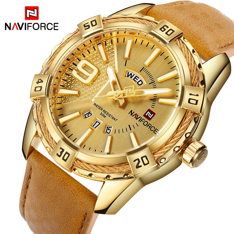 NAVIFORCE 9117L Leather Quartz Day and Date Display Men's Wristwatch