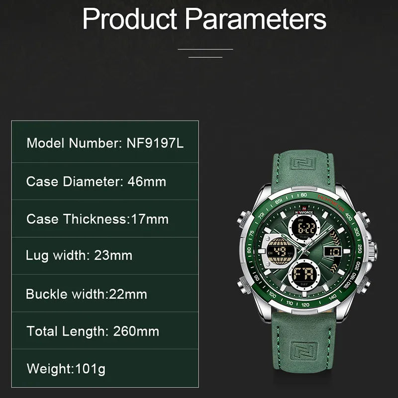 NAVIFORCE 9197 Fashion Military Chronograph Watch With Digital Display