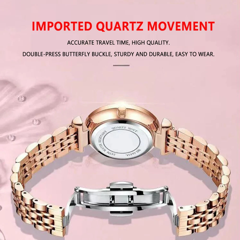 POEDAGAR 3012 New Fashion Luxury Stainless Steel Rose Gold Ladies Watches