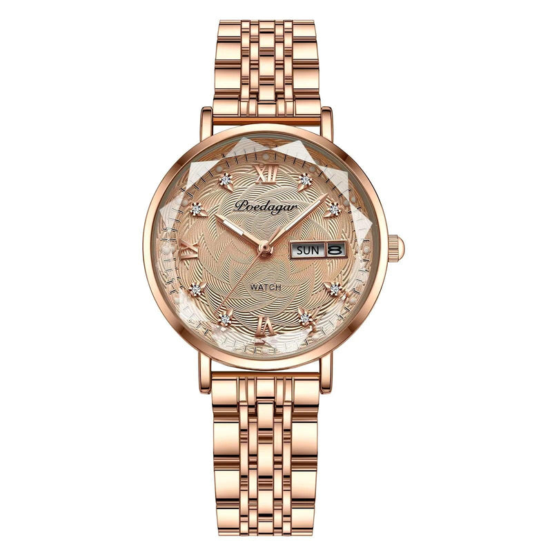 POEDAGAR 3012 New Fashion Luxury Stainless Steel Rose Gold Ladies Watches