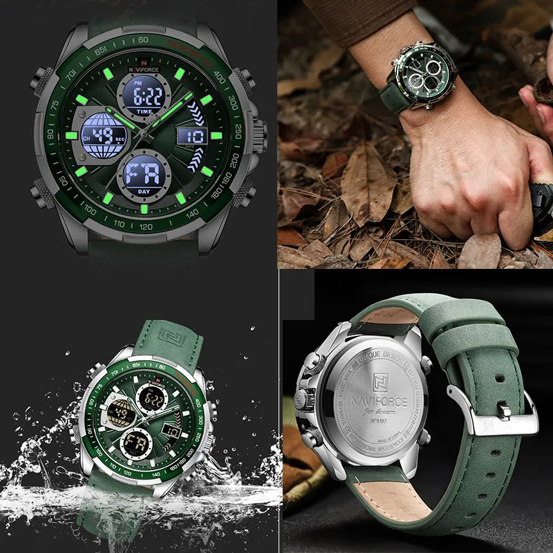 NAVIFORCE 9197 Fashion Military Chronograph Watch With Digital Display