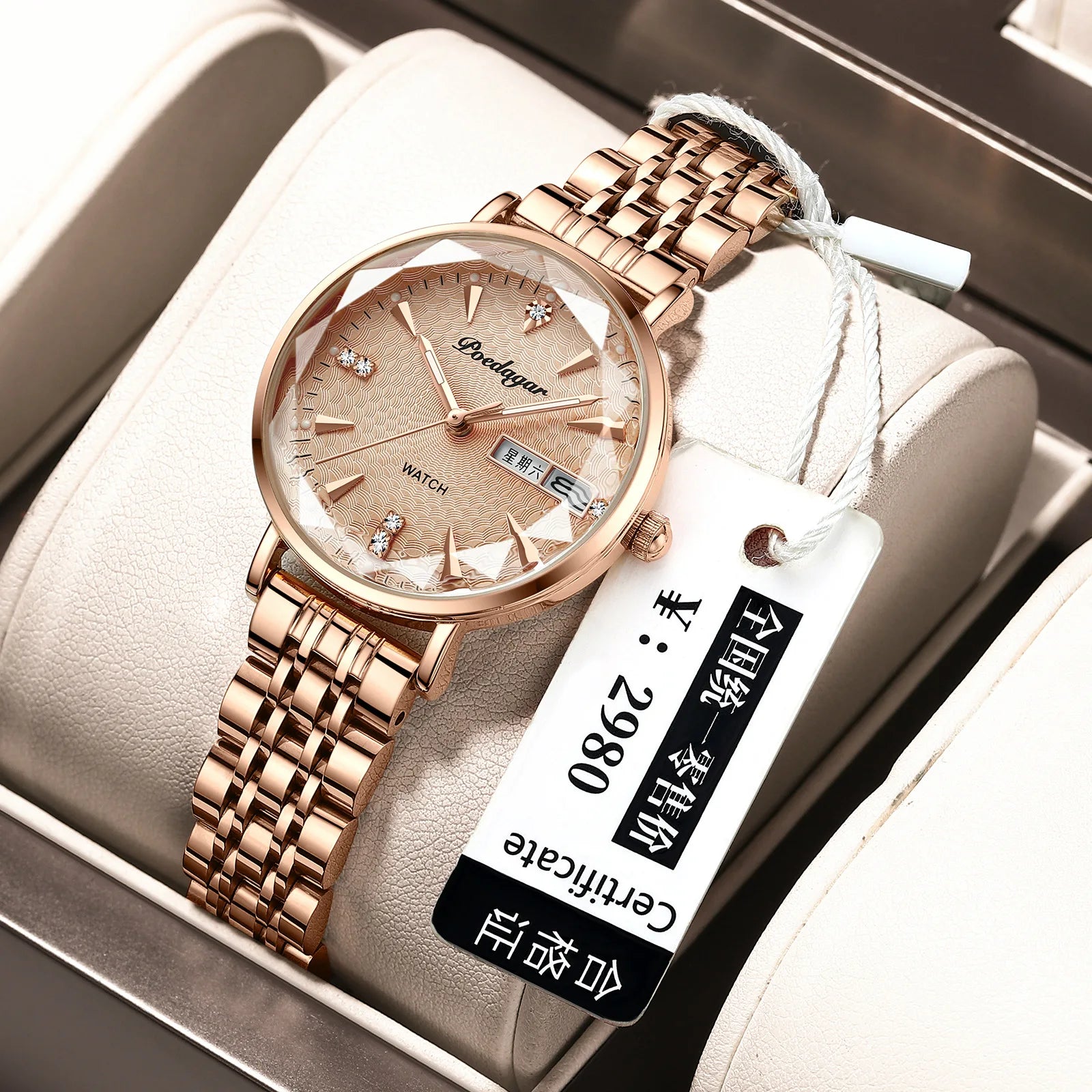 POEDAGAR 3012 New Fashion Luxury Stainless Steel Rose Gold Ladies Watches