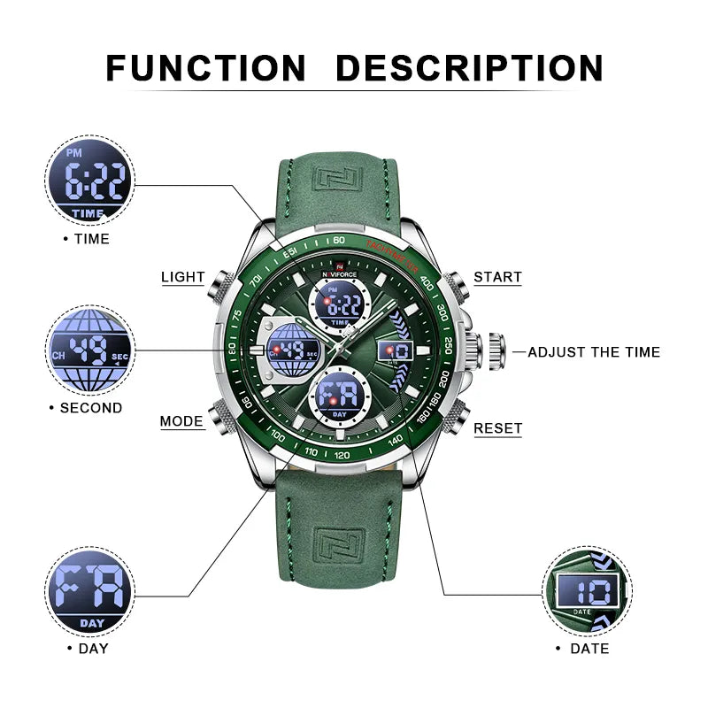 NAVIFORCE 9197 Fashion Military Chronograph Watch With Digital Display