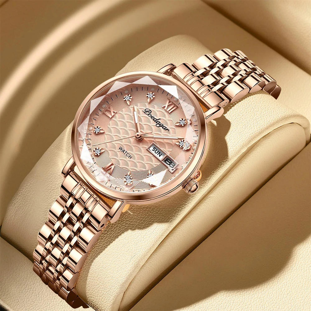 POEDAGAR 3012 New Fashion Luxury Stainless Steel Rose Gold Ladies Watches