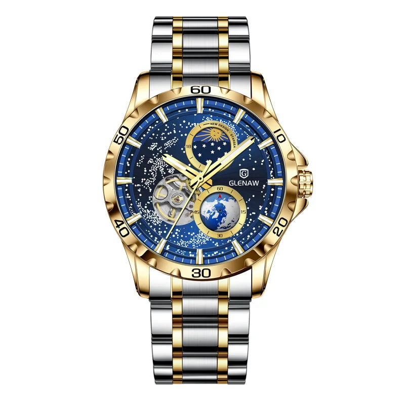 GLENAW GL8950 New Men's Automatic Skeleton, Starry Sky Mechanical Watch