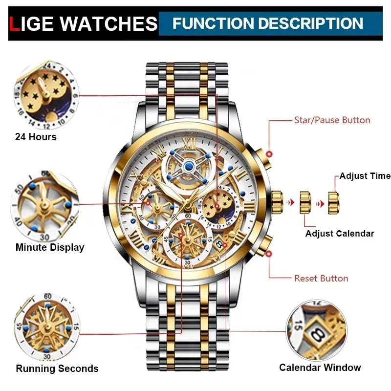 LIGE Skeleton Chronograph Model LG8973