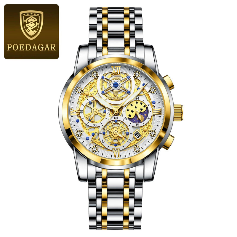 POEDAGAR 984 Luxury Chronograph Stainless Steel Quartz Men's Watch