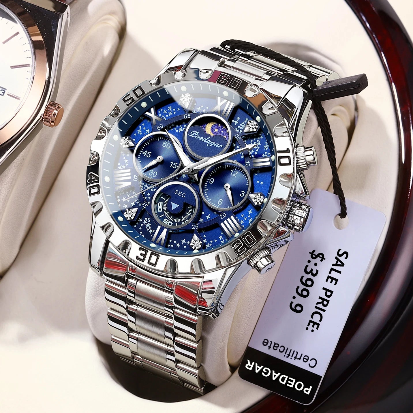 POEDAGAR 973 Luminous Chronograph Stainless Steel Men's Watches