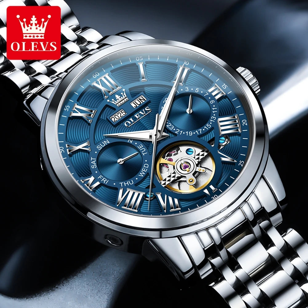OLEVS 6668 Original Skeleton Waterproof Solid Stainless steel Automatic Mechanical Watch