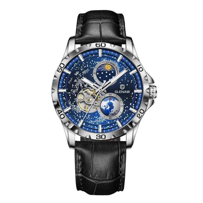 GLENAW GL8950 New Men's Automatic Skeleton, Starry Sky Mechanical Watch