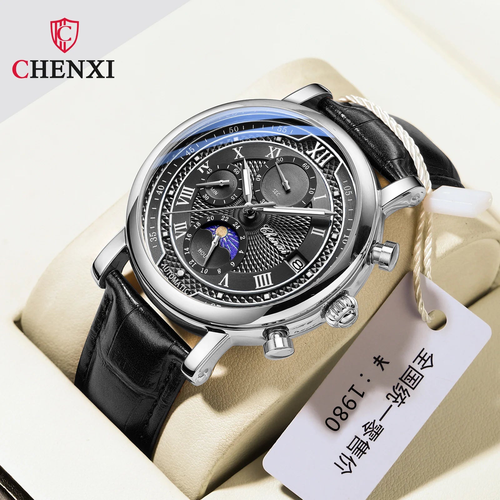 Chenxi 976 Leather Chronograph Moon Phase