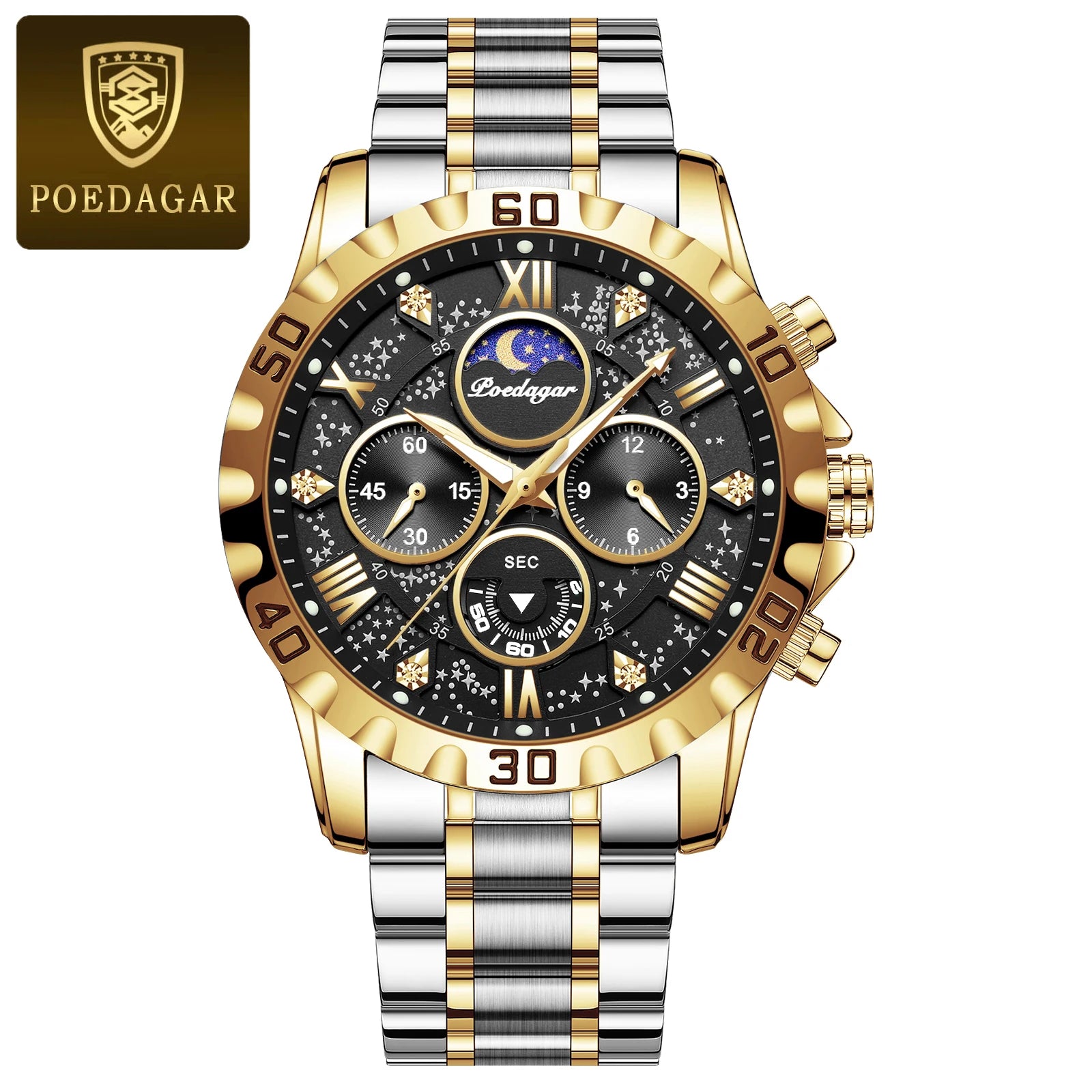 POEDAGAR 973 Luminous Chronograph Stainless Steel Men's Watches