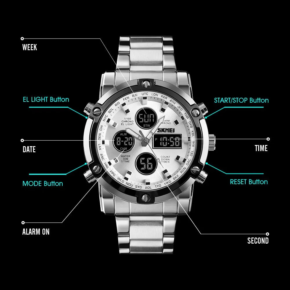 SKMEI 3 Time Back Light Display Digital Watches Mens 1389