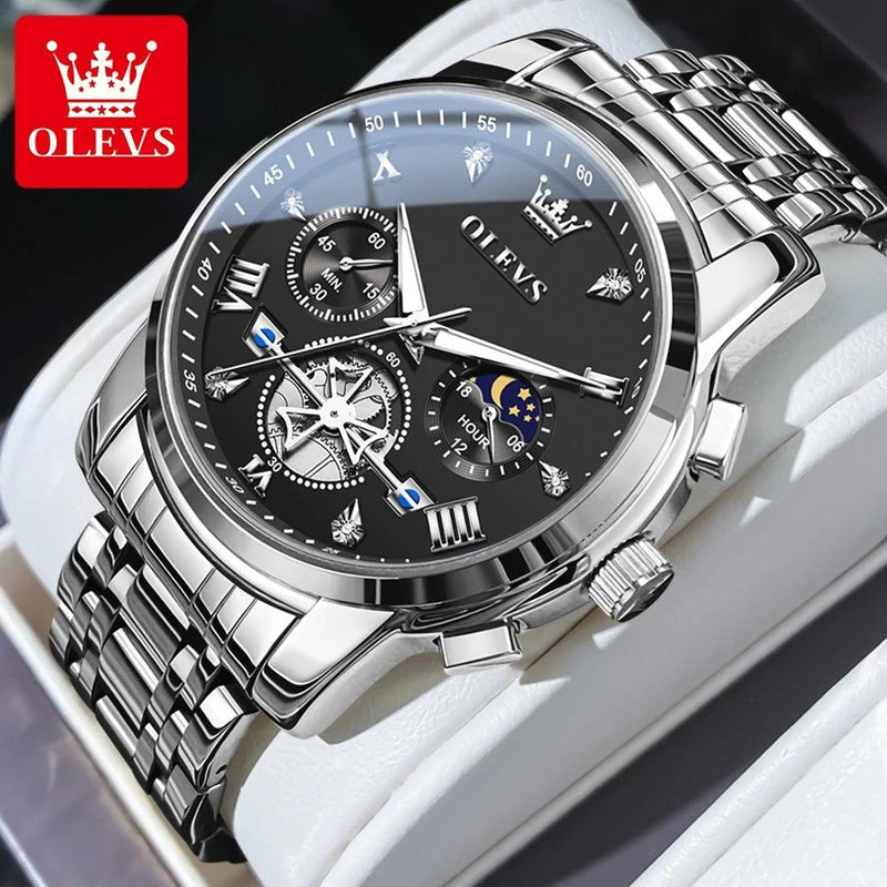 OLEVS 2856 Fitwheel Moon Phase Chronograph Original Quartz Wristwatch