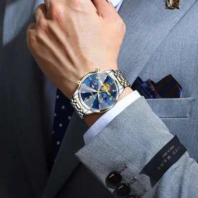 POEDAGAR 938 Diamond Mirror Chronograph, Original Quartz Men's Watch