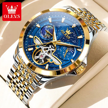 OLEVS 6705 Men's Luxury Starry Sky Dial Moon Phase – Luminous, Waterproof, Wristwatch