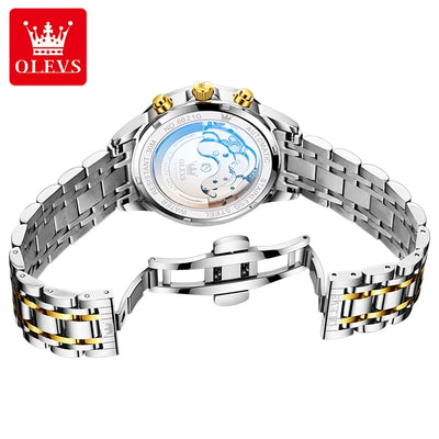 OLEVS 6621 Men's Skeleton Moon Phase Automatic Watch – Luminous, Prism Mirror, Stylish