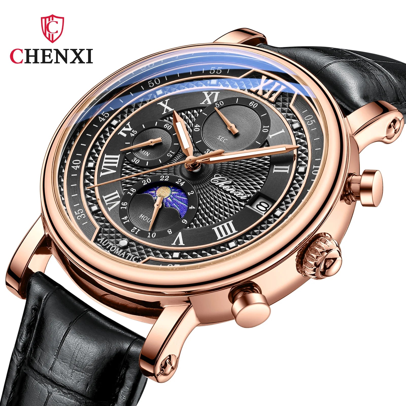 Chenxi 976 Leather Chronograph Moon Phase