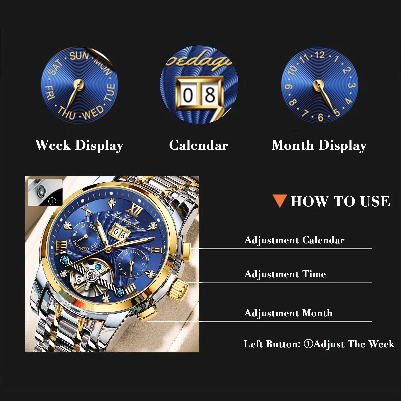 POEDAGAR 1408 Luxury Automatic Mechanical Wristwatch