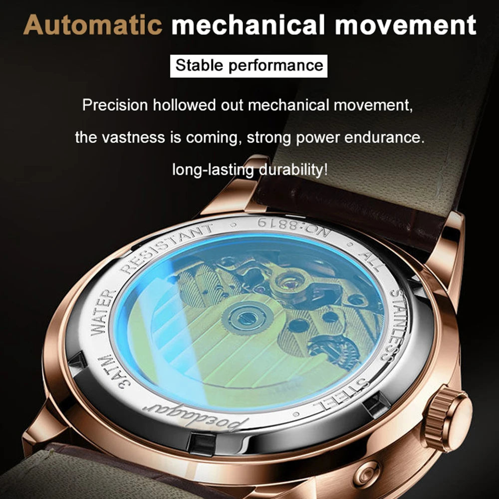 POEDAGAR 1409 Automatic Mechanical Hollow Watch