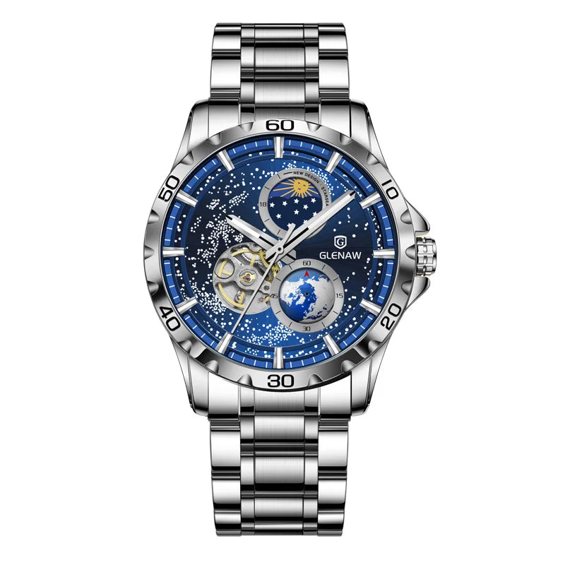 GLENAW GL8950 New Men's Automatic Skeleton, Starry Sky Mechanical Watch