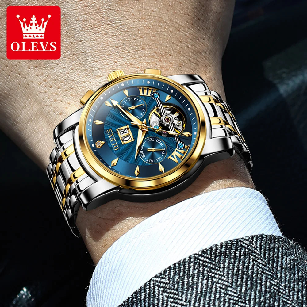 OLEVS 9965 Original Luxury Skeleton Flywheel Mechanical Wristwatch