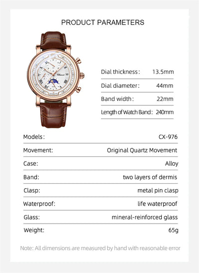 Chenxi 976 Leather Chronograph Moon Phase Quartz Watch