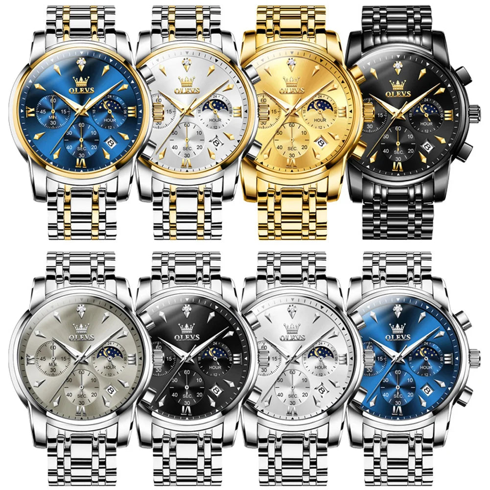 OLEVS 3639 Chronograph Men's Watch, Waterproof Luminous Moon Phase Watch