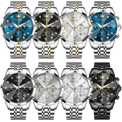 OLEVS 3670 Diamond Mirror Luxury Chronograph Stainless Steel Quartz Wrist Watch