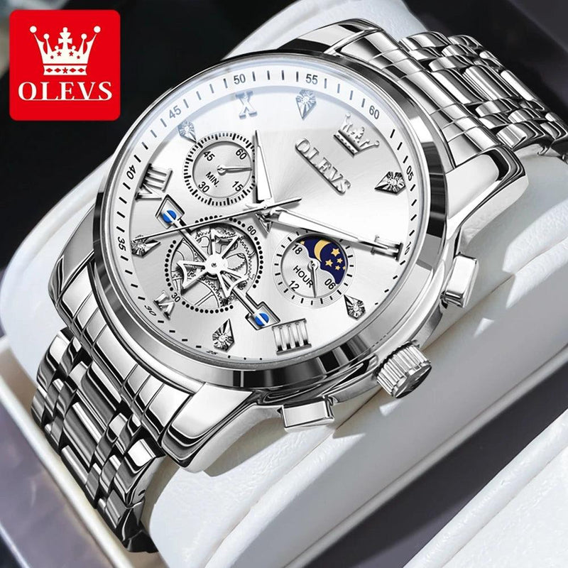 OLEVS 2856 Fitwheel Moon Phase Chronograph Original Quartz Wristwatch