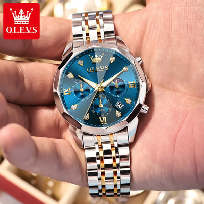 OLEVS 3670 Diamond Mirror Luxury Chronograph Stainless Steel Quartz Wrist Watch